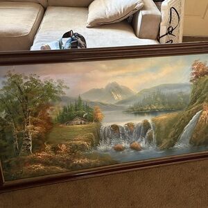 Framed Landscape Painting with Waterfalls